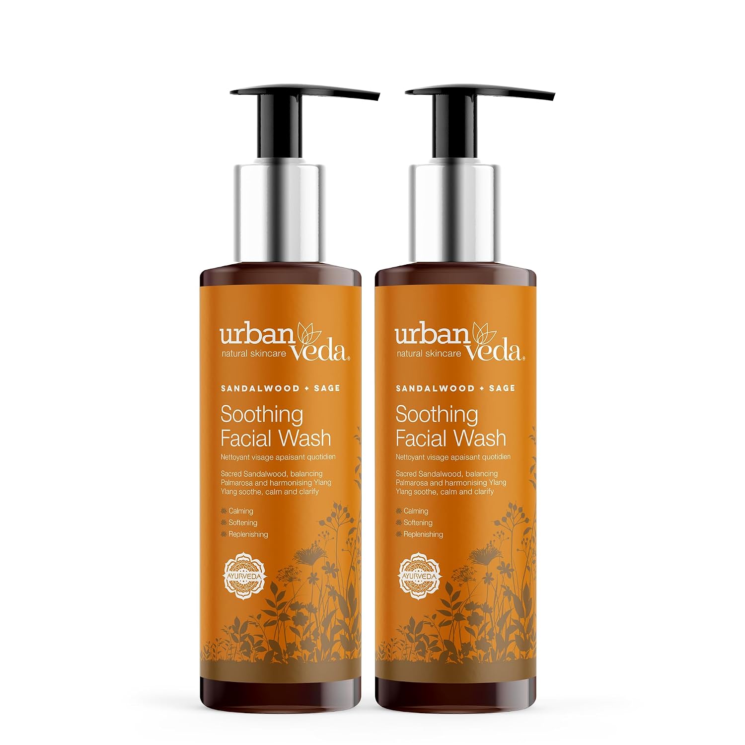 Urban Veda Soothing Facial Wash | Daily Gentle Facial Cleanser for Women | Hydrating & Moisturizing | Vegan & Cruelty Free | For All Skin Types | 2 x 5.01 Fl Oz