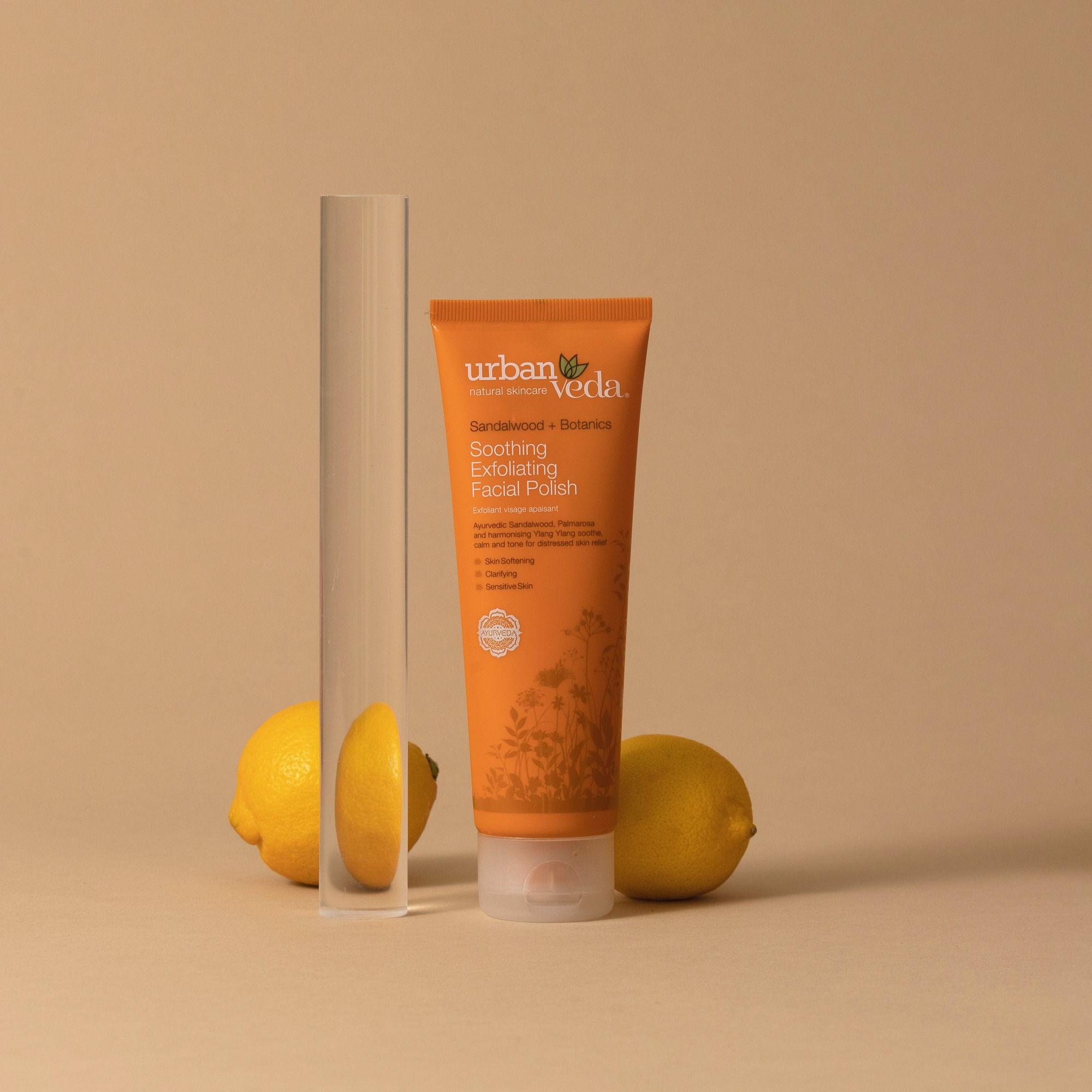 Sandalwood and Vitamin C face scrub to calm sensitive skin and support skin comfort - urban veda